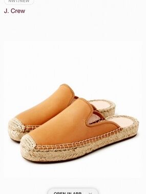 NWT JCREW TOASTED WHEAT LEATHER PLATFORM ESPADRILLE MULE